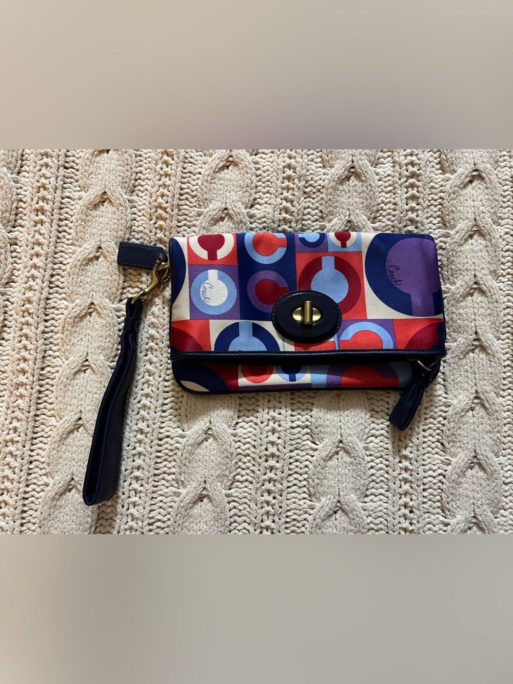 Coach Geometric Print Wristlet in Red, Blue, Purple, White